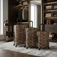 Leopard Print Hard Shell Suitcase Set of 3 - 55cm, 67cm & 77cm
