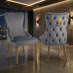 Set of 2 Grey Victoria Dining Chairs Gold Leg | Home Luxe Interior