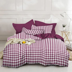 Gaveno Cavailia Mulberry Gingham King Duvet Cover Microfibre Bed Set