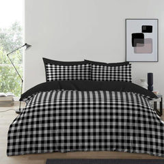 Gaveno Cavailia Black Gingham King Duvet Cover Microfibre Bedding Set