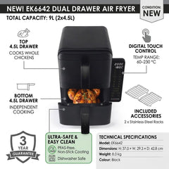 Salter Verticook Ultra 9L Air Fryer - Space-Saving Dual Basket Design