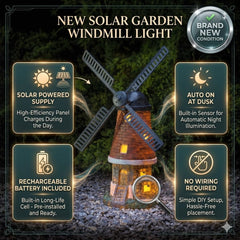 Solar Powered Light & Motion Windmill - Brick Effect Garden Ornament