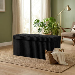 Gaveno Cavailia Black Ribbed Storage Bench - Foldable 110L Ottoman Box