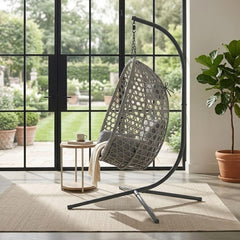 Aura Haus Grey Hanging Nest Egg Chair Garden Swing Stand Cushions