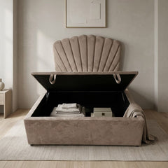 Wembley Taupe Suede Ottoman Storage Bed - Single, Double, King Sizes
