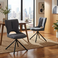 Set of 2 Grey Roseland 360 Swivel Dining Chairs | Modern Fabric