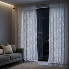 Traditional White Floral Lace Voile Curtain Panel - 57" x 90"