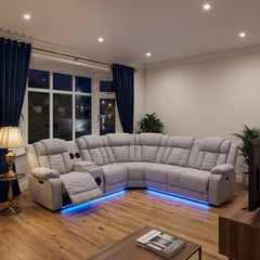 Rico Grey Fabric Electric Recliner Corner Sofa with LED & Bluetooth