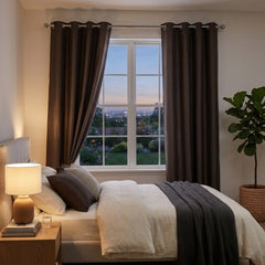 Charcoal Faux Silk Fully Lined Eyelet Curtains - 1 Pair,