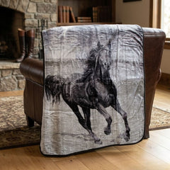 Kutex Horse Print Mink Faux Fur Throw - King Size 200x240cm Blanket