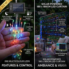 Solar Powered Multicolour LED Curtain Lights - 180cm Garden Backdrop