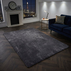 Charcoal Burton Rabbit Fur Soft Touch Rug Anti Slip Washable UK