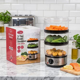 3 Tier Food Steamer - 7.2L Capacity with Rice Bowl, 400W Power