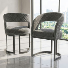 Set of 2 Lina Grey Dining Chairs - Modern Quilted Wrap-Around Seats