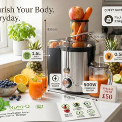 Nutri-Q Power Juicer - Stainless Steel Fruit & Vegetable Extractor