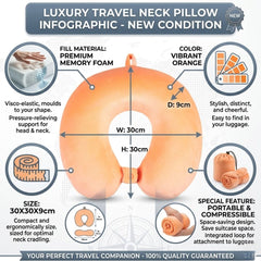 Orange Memory Foam Travel Pillow - U-Shaped Neck Support & Comfort