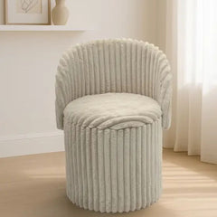 3 In 1 Natural Malibu Bouclé Ottoman Storage Stool - Round Cream Seat