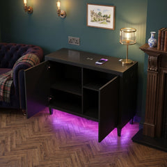 Aura Black Gloss 2 Door Sideboard with LED & Bluetooth Speakers 110cm