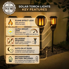 Solar Powered Flame Effect Torch Post Lights 4pk - Realistic LED Glow