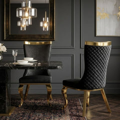 Samara Black Gold Velvet Dining Chairs - Set of 2 Quilted Back