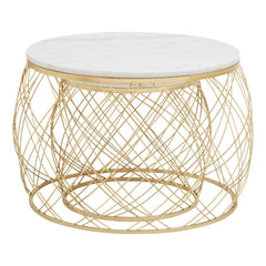 Jodie Set of 2 White Marble Coffee Tables - Geometric Gold Frames