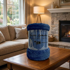 Kutex Blue Faux Mink Throw - 200x240cm Extra Large Soft Warm Blanket