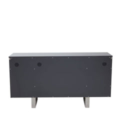 Genoa Grey Gloss Fluted Sideboard 4 Door Polished Steel Base 146cm