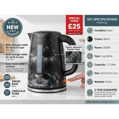 Salter Marble 1.7L Kettle - 3000W Rapid Boil Jug Kettle in Black
