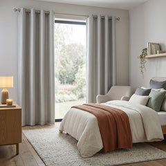Silver Faux Silk Fully Lined Eyelet Curtains - 1 Pair,