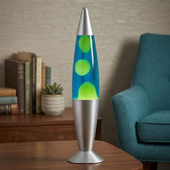 Global Gizmos 16" Retro Lava Lamp - Blue Liquid & Green Wax, Silver