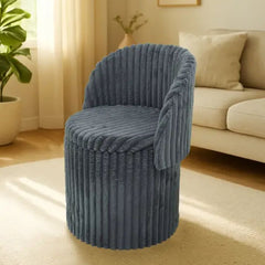 3 In 1 Grey Harp Ribbed Ottoman Storage Stool - Modern Velvet Seat