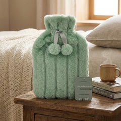 Luxury Green Faux Fur 2L Hot Water Bottle - Soft Plush Warm Gift