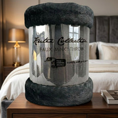 Kutex Charcoal Faux Mink Throw - 200x240cm Extra Large Soft Warm Blanket