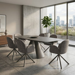 Gstaad Grey Ceramic Extending Dining Set 6 Swivel Chairs 160-240cm
