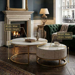 Melrose White Ceramic Nest Of Coffee Tables - Set of 2 Storage Cream Fabric
