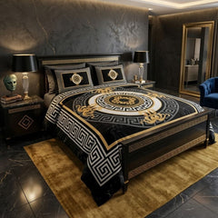 Greek Luxury 4-Piece Black & Gold Duvet Set - Double Size