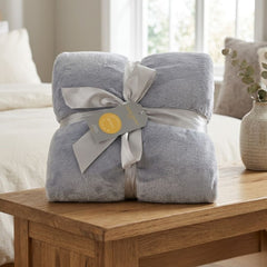 Grey Flannel Sherpa Throw - 150 x 200cm Soft Cosy Bed & Sofa Blanket