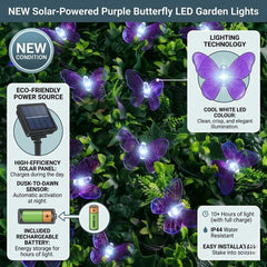 Solar Powered 20 Ombre Butterfly String Lights - Purple Garden LEDs