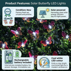 Solar Powered 20 Ombre Butterfly String Lights - Pink Garden Decor