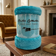 Kutex Teal Faux Mink Throw - 200x240cm Extra Large Soft Warm Blanket