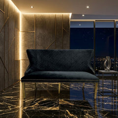 Victoria Black Shimmer Fabric Luxury Bench with Gold Lion Knocker