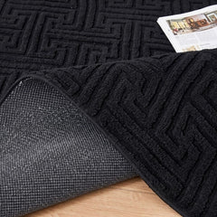 Greek Style Black Rug 160x230cm | Washable Anti-Slip Living Room Carpet