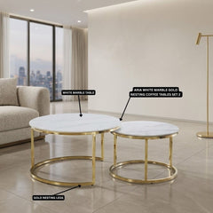 Aria White Marble & Gold Nesting Coffee Tables - Set of 2, 80cm