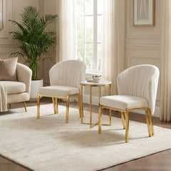 Set of 2 Beige Velvet Fabio Dining Chairs with Luxury Gold Frame