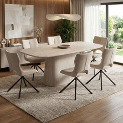 Davos Grey 180cm Ceramic Oval Dining Table & 6 Roseland Swivel Chairs