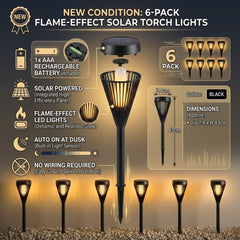 Solar Powered Santorini Post Lights 6pk - Black Flame Effect LEDs