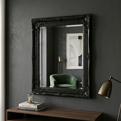 Vintage Wall Mirror 50cm x 60cm Black Ornate Antique Style Frame