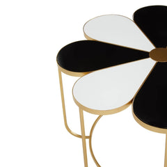 Jodie Black and White Flower Petal Coffee Table with Gold Frame