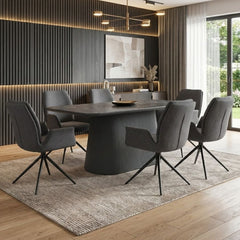 Davos 180cm Grey Ceramic Oval Table & 6 Fairmont Grey Swivel Chairs