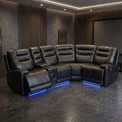 Daytona Electric Leather Corner Recliner - Bluetooth & LED - Black
